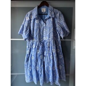 STS Blue Sail to Sable Eyelet‎ Embroidered Tiered Tassel Drawstring Dress XL